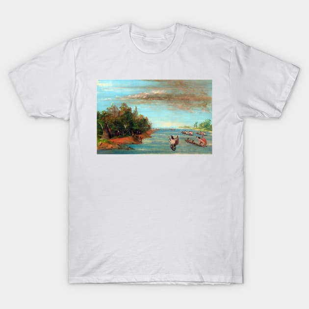 George Catlin Sac and Fox Sailing in Canoes T-Shirt by pdpress